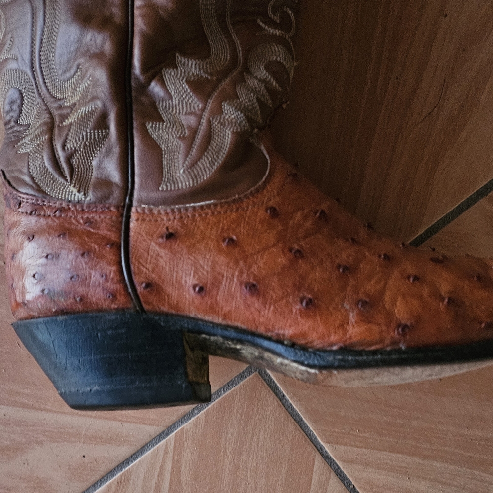 Vintage Justin Full Quill Ostrich Cowboy Boots Tan Brown Size 8.5B Exotic